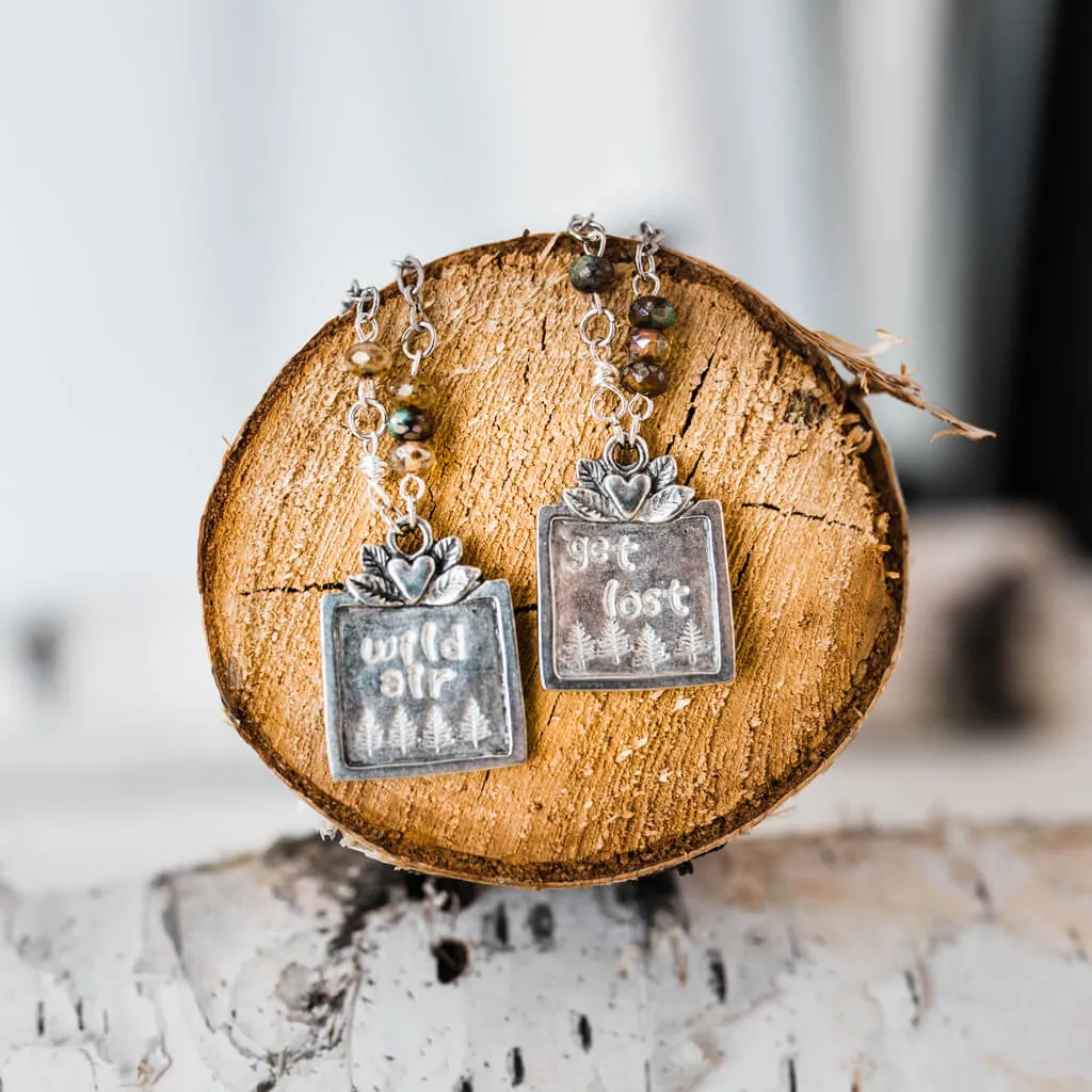 get lost or wild air // pewter handstamped nature pendant necklace