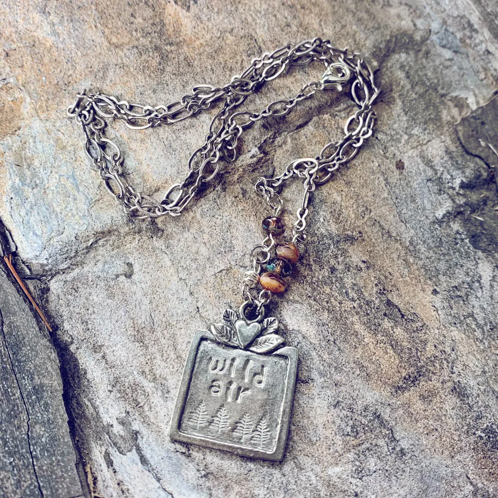 get lost or wild air // pewter handstamped nature pendant necklace