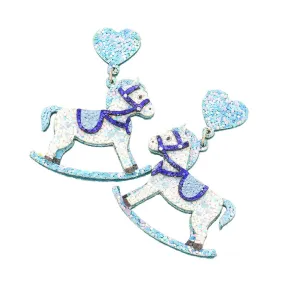 Sparkling Heart and Rocking Horse Dangle Earrings with Link Detail