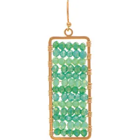 Gold Green Beaded Wide Bar Earring