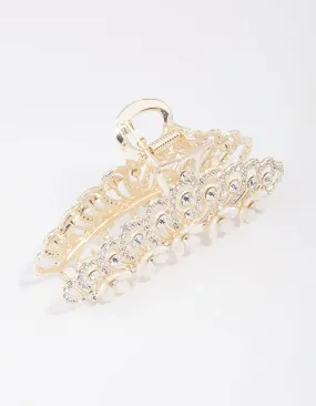 Gold Ornate Diamante & Flower Hair Claw Clip