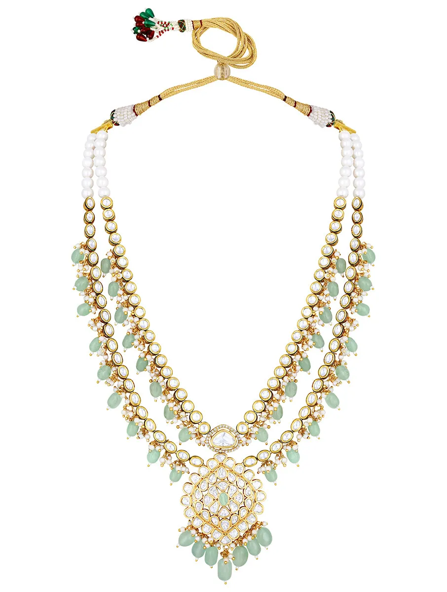 Gold Plated Kundan Necklace with Agate and Pearls