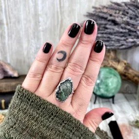 Green Moss Agate Small Stone Ring in Fine Silver Size 5 6 7 8 9 10 / Foxlark Collection