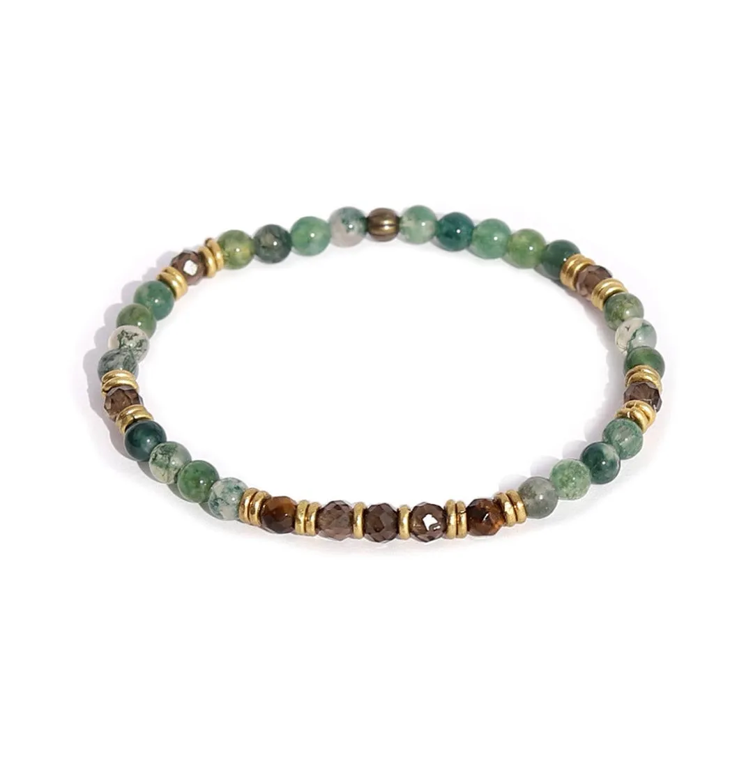 Green Moss Agate, Smoky Quartz and Tiger Eye Bracelets - Abundance and Prosperity