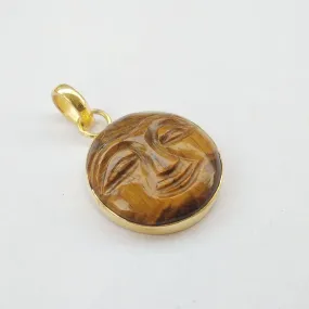 Handmade 18K Gold Plated Tiger Eye Gemstone Moon Face Pendant