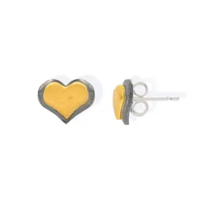 Handmade Gold & Black Plated Silver Stud Earrings Little Hearts