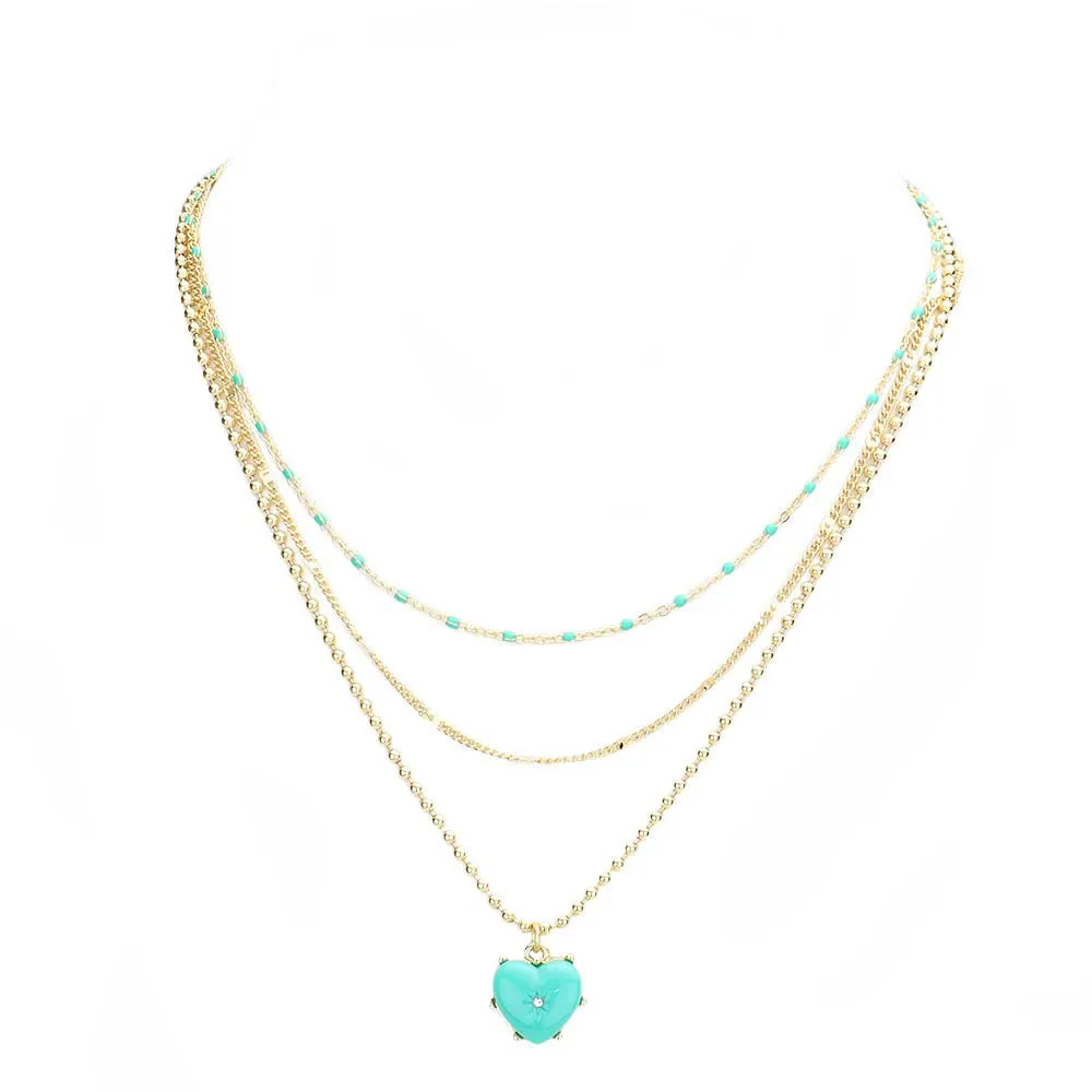 Heart Pendant Triple Layered Necklace