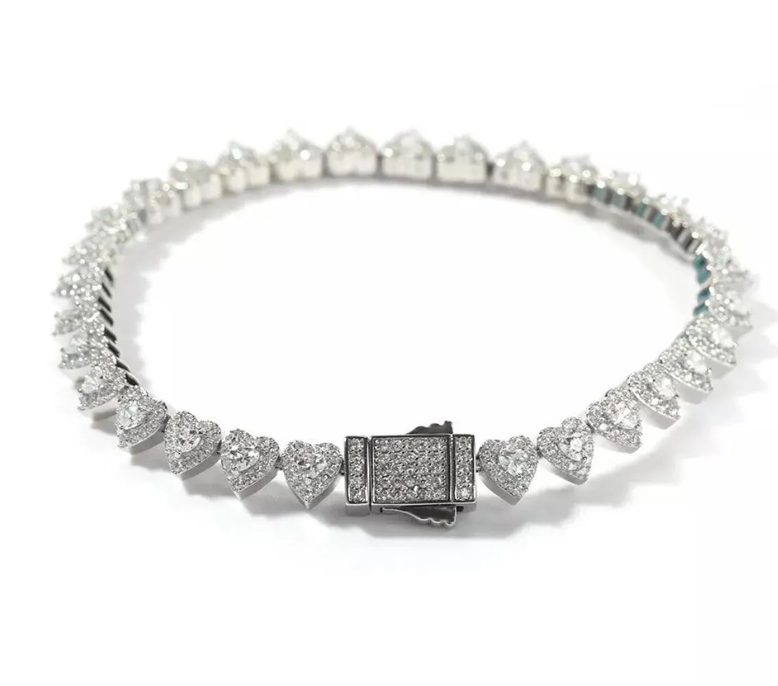 Iced Out Heart Diamond Tennis Bracelet