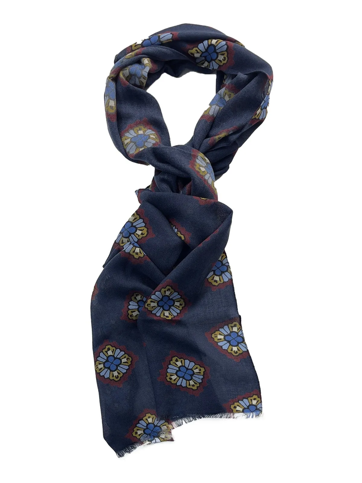 Indigo Medallion Print Cashmere Scarf