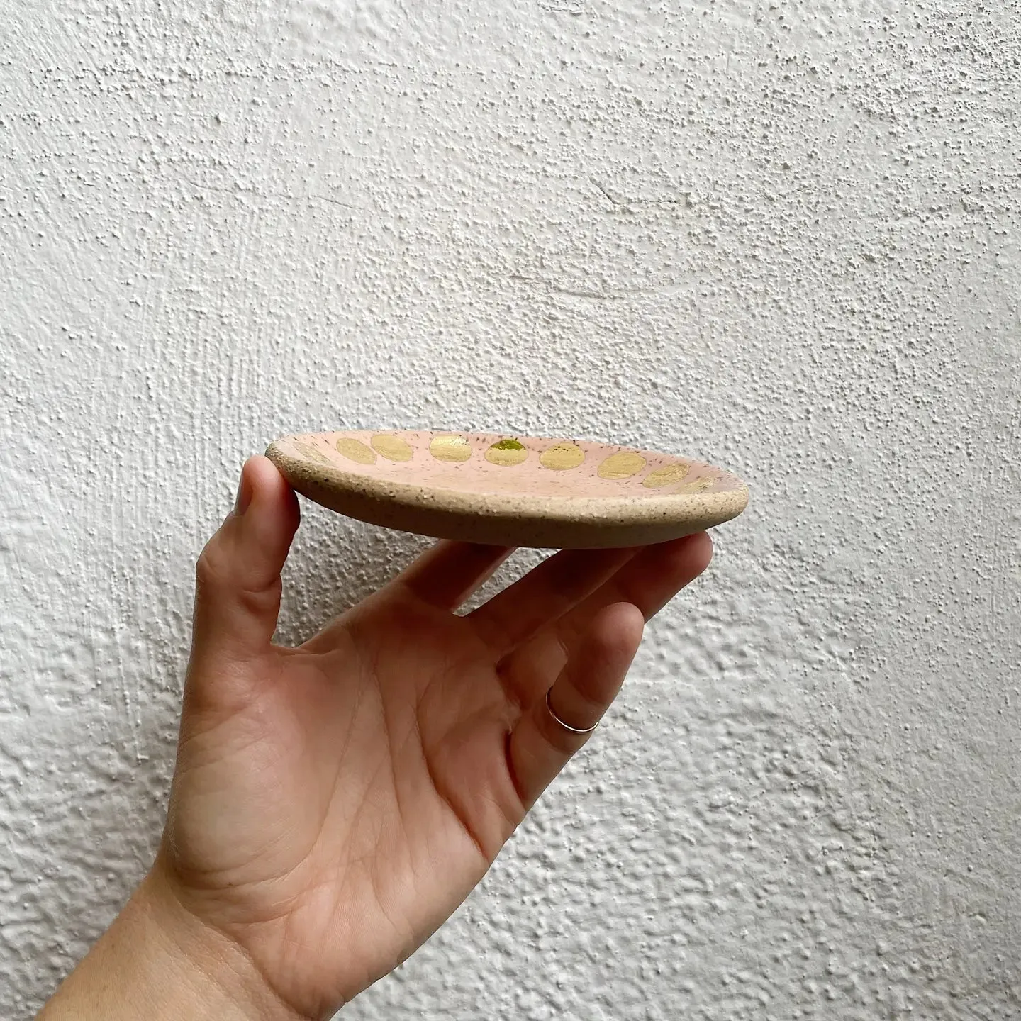 Jewelry Dish - Speckled Peach   Gold Dot