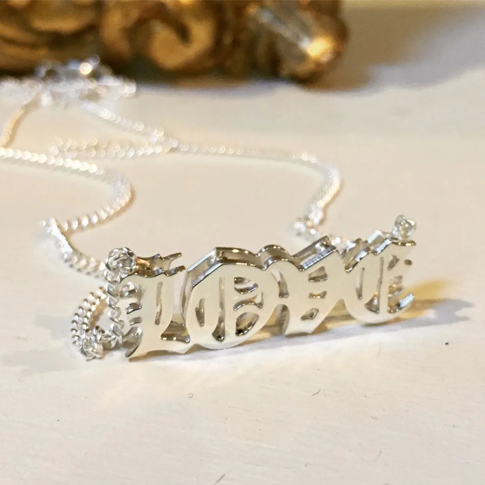 Kids Double Plated Gothic Name Necklace on Cuban Chain