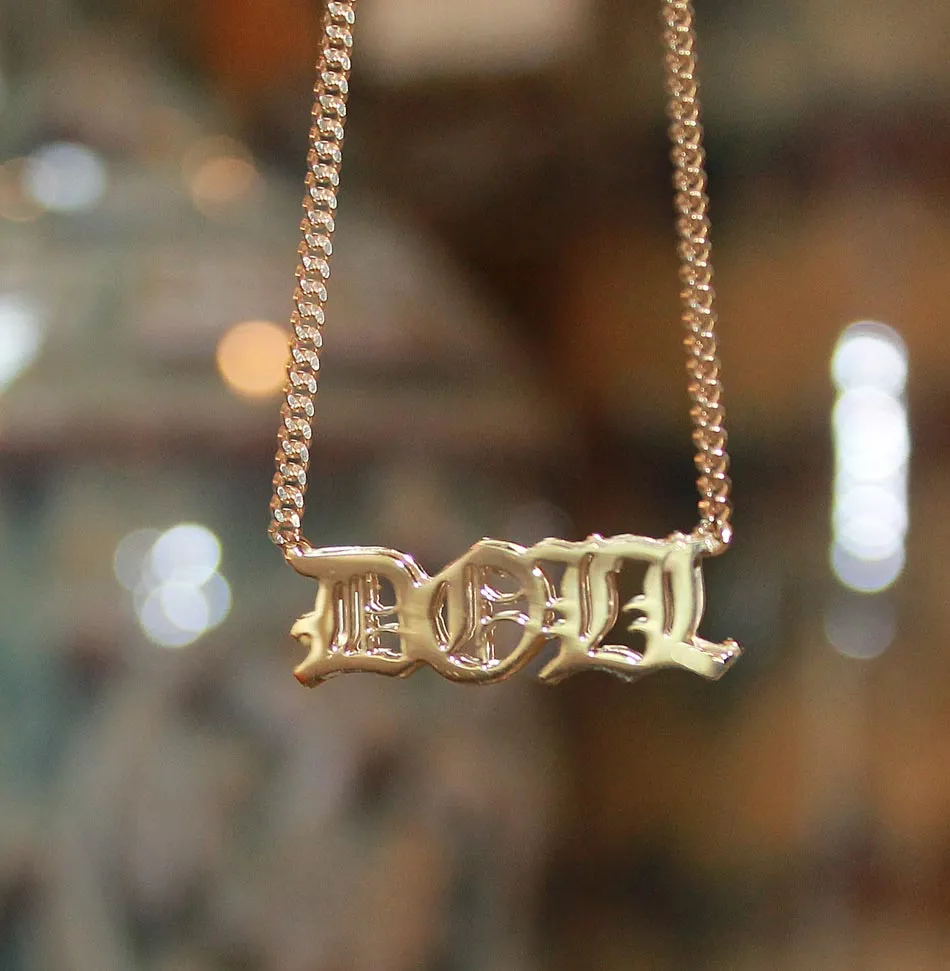 Kids Double Plated Gothic Name Necklace on Cuban Chain