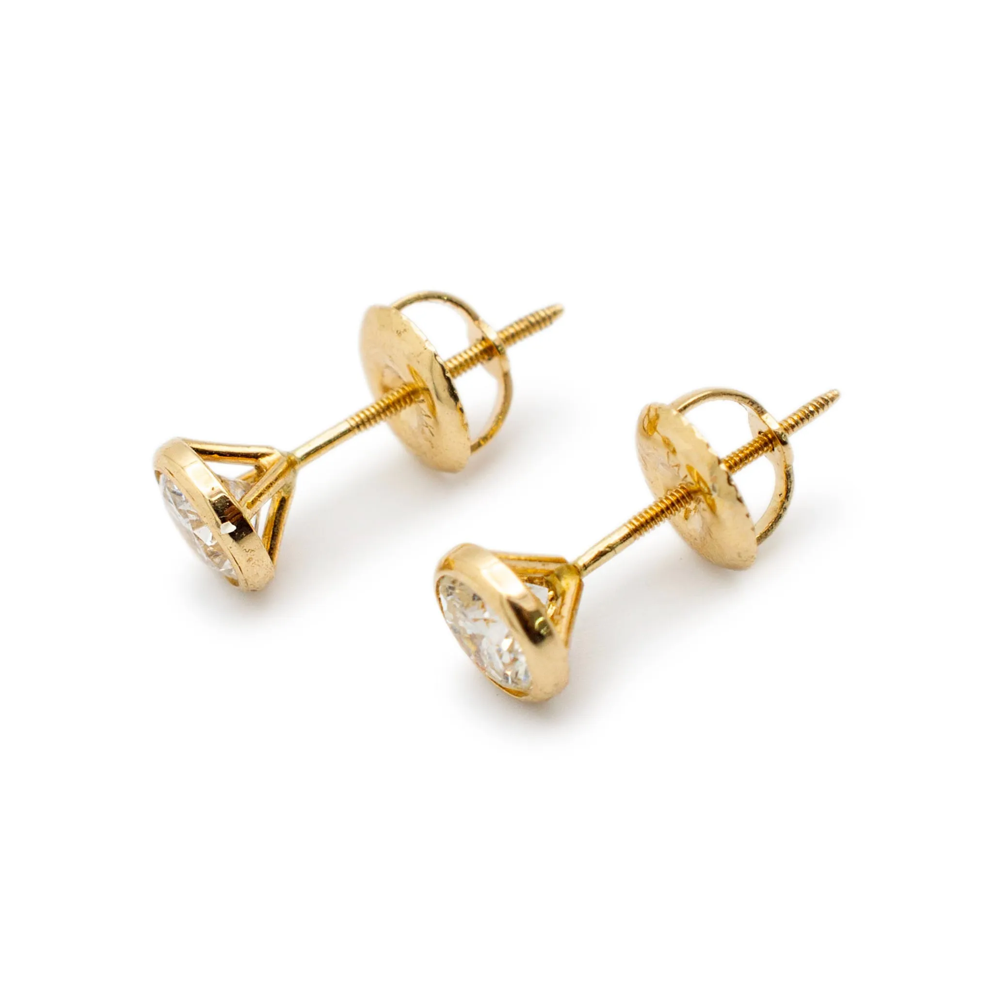 Ladies 14K Yellow Gold Diamond Bezel Stud Earrings