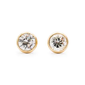 Ladies 14K Yellow Gold Diamond Bezel Stud Earrings