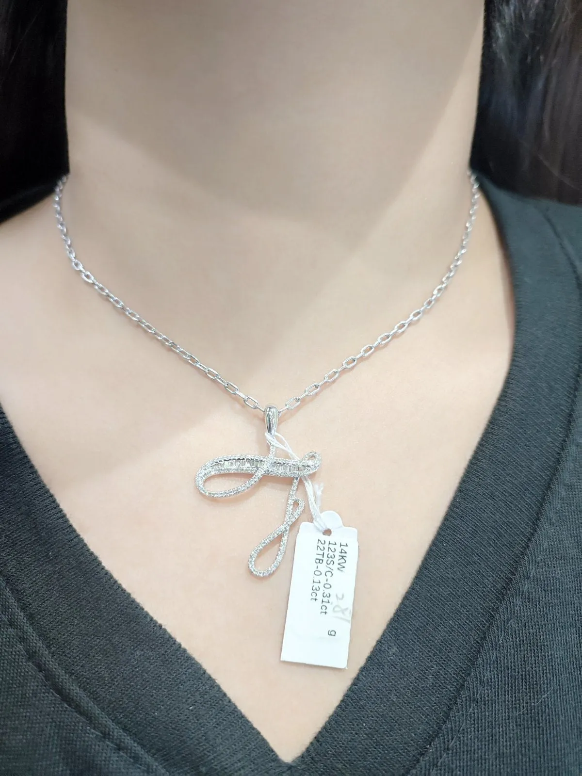 Letter F Diamond Pendant 14K