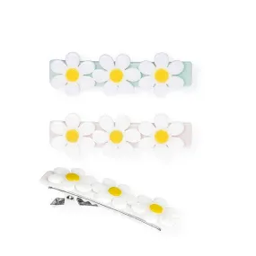 Lilies & Roses Daisies White Satin Pastel Color Hair Clip Set