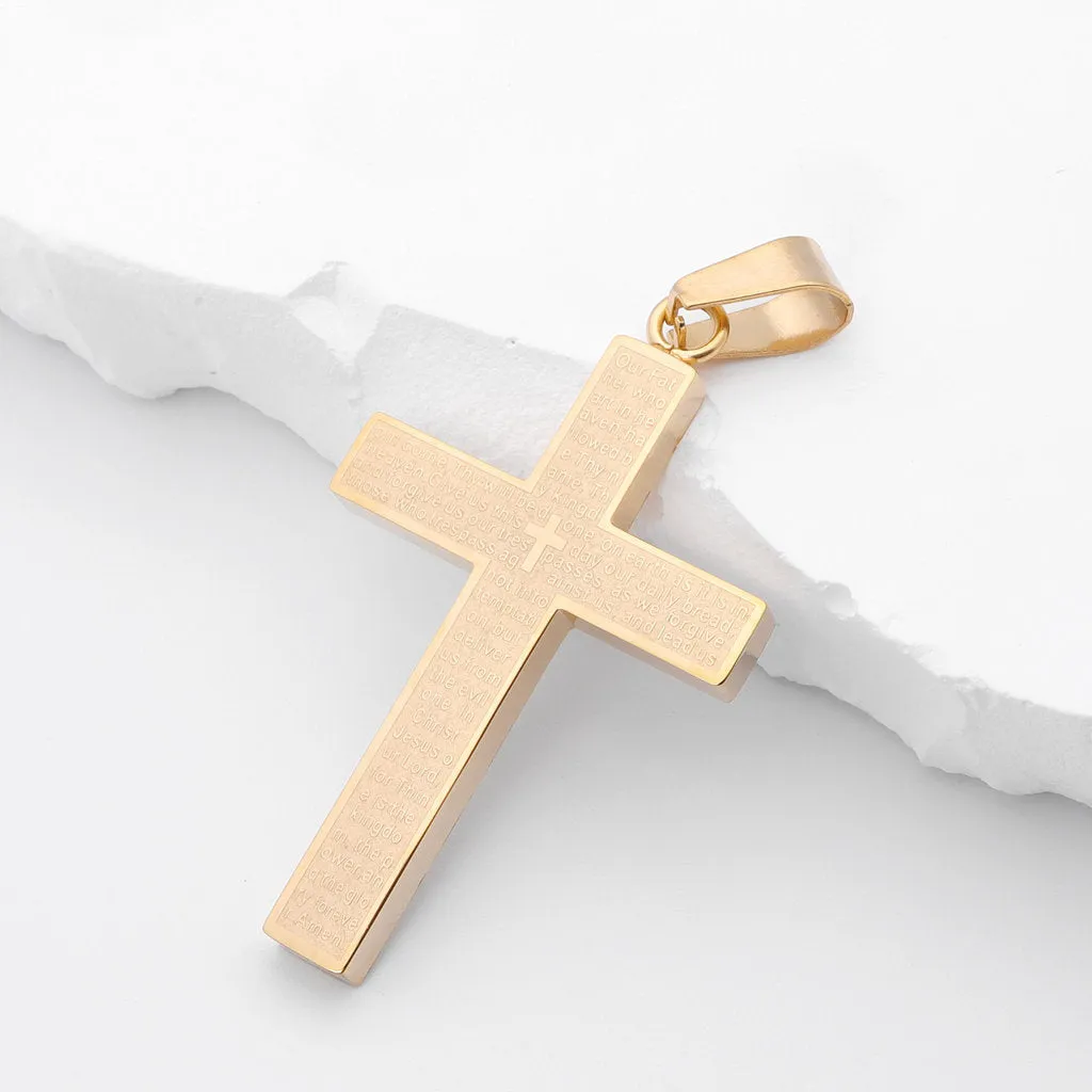 Lord's Prayer Cross Pendant - Gold