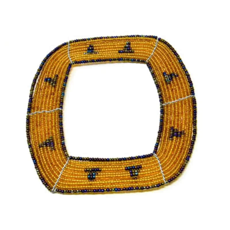 Maasai Square Beaded Bangle 06 - Gold & Purple