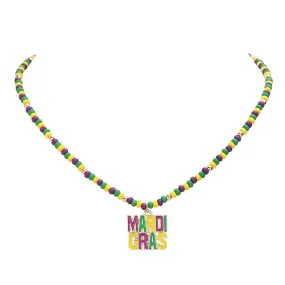 Mardi Gras Message Pendant Wood Ball Necklace