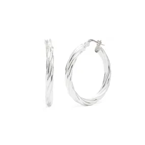 Medium Silver Twisted Hoops