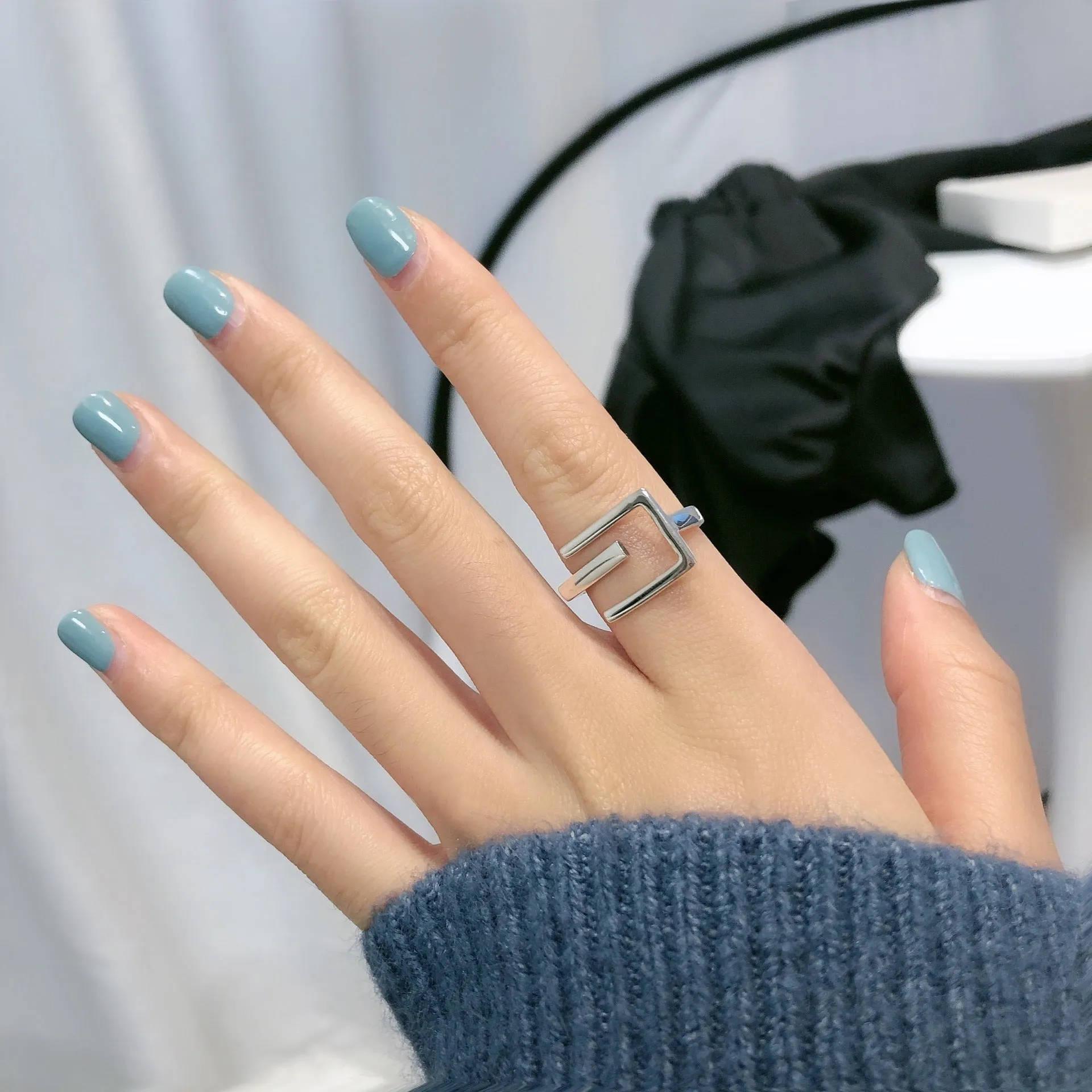 Minimalist Letter E Geometric Plain Ring