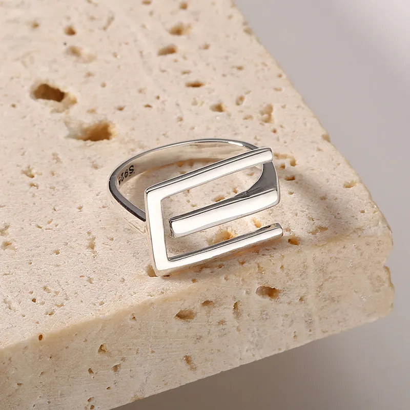 Minimalist Letter E Geometric Plain Ring