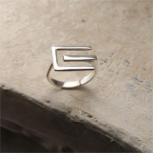 Minimalist Letter E Geometric Plain Ring