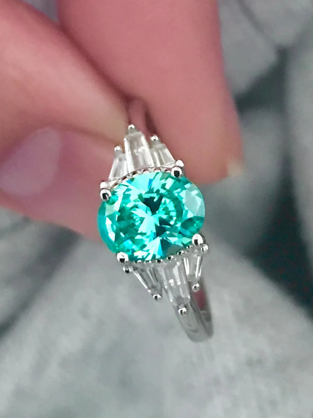 Mint Sapphire Paraiba Tourmaline Engagement/Women's Ring 925 Silver