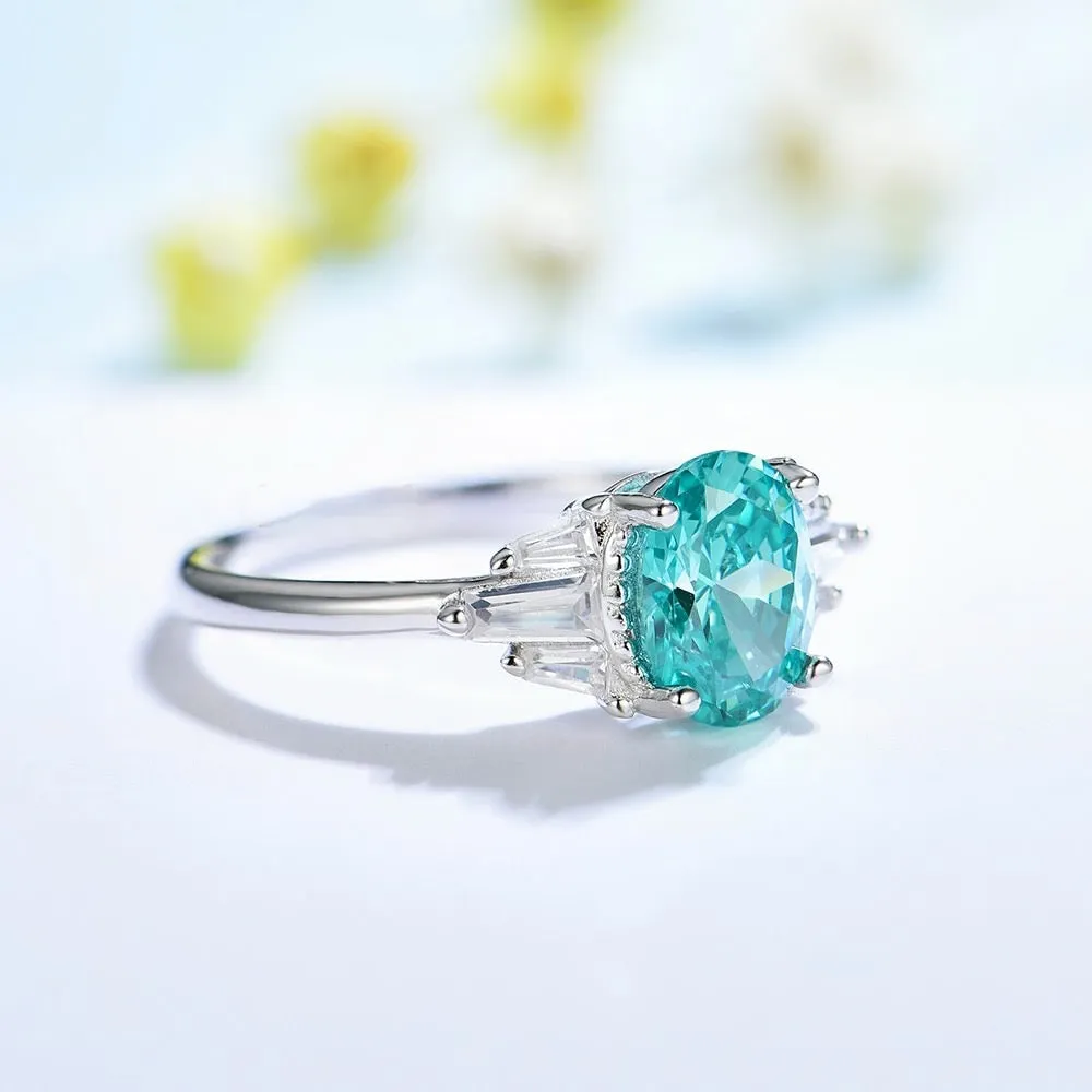 Mint Sapphire Paraiba Tourmaline Engagement/Women's Ring 925 Silver