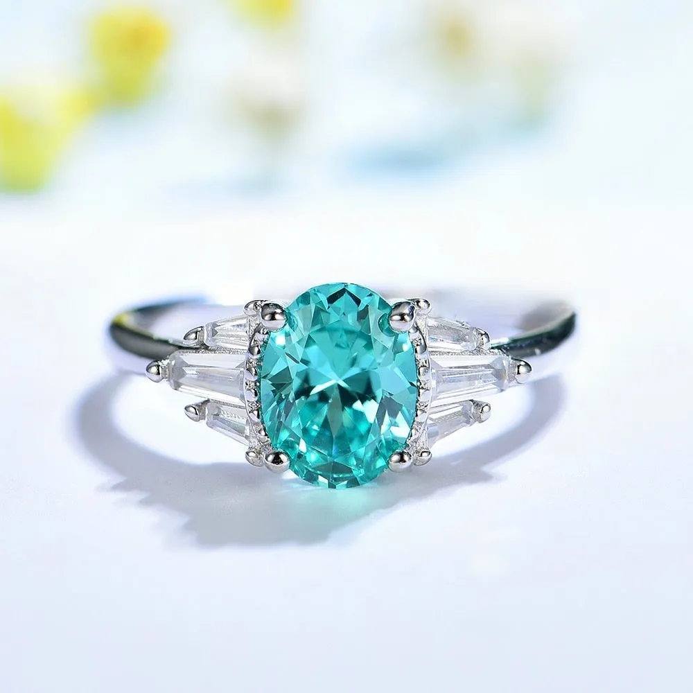 Mint Sapphire Paraiba Tourmaline Engagement/Women's Ring 925 Silver