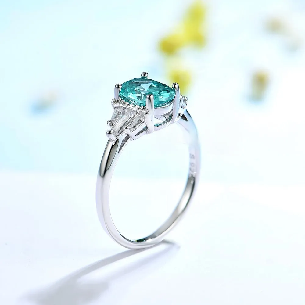 Mint Sapphire Paraiba Tourmaline Engagement/Women's Ring 925 Silver