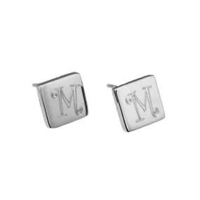 Monogram Sterling Silver Square Stud Earrings