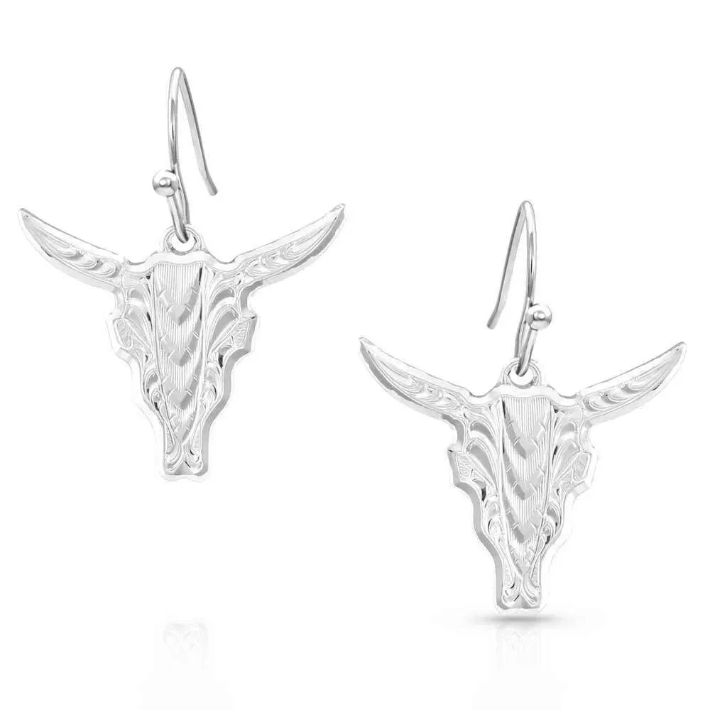 Montana Silversmiths Chiseled Steer Head Earrings