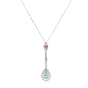 Multi Color Topaz Diamond Drop Pendant Necklace in 14K White Gold