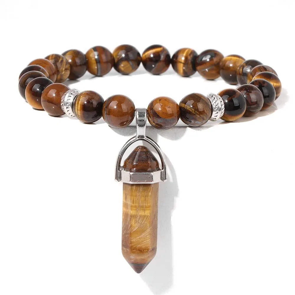 Natural Tiger Eye Stone Bracelet Hexagonal Column Pendant Bracelet Men Agates Crystal Charm Bracelets Women Reiki Yoga Jewelry