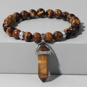 Natural Tiger Eye Stone Bracelet Hexagonal Column Pendant Bracelet Men Agates Crystal Charm Bracelets Women Reiki Yoga Jewelry