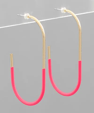 Neon Pink & Gold Paperclip Hoop Earrings