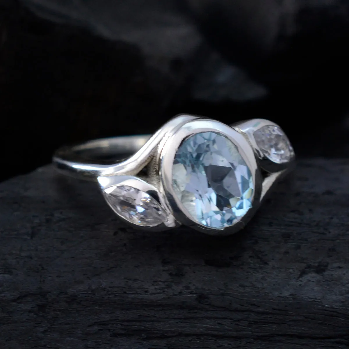 Nice Stone Blue Topaz Sterling Silver Ring Luxury Jewelry Brands