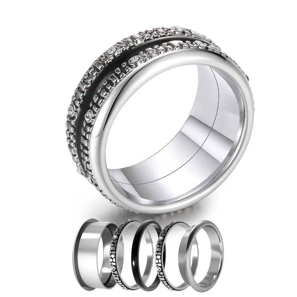 Original Black Stainless Steel, Aluminum, and Stackable, Rotatable, and Interchangeable Ring