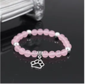 Paw Charm Pink Beaded Stretch Bracelet