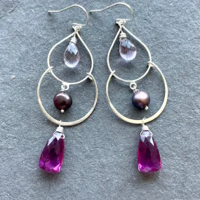 Pearly Magenta Trillion Double Hoop Earrings