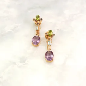 Peridot, Blue Topaz, Citrine Stud with Blue Topaz, Citrine & Amethyst Twinset Earrings