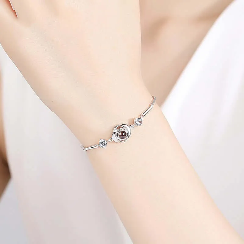 Personalized Rose Flower with Diamonds Felicity Bracelet with Picture Inside