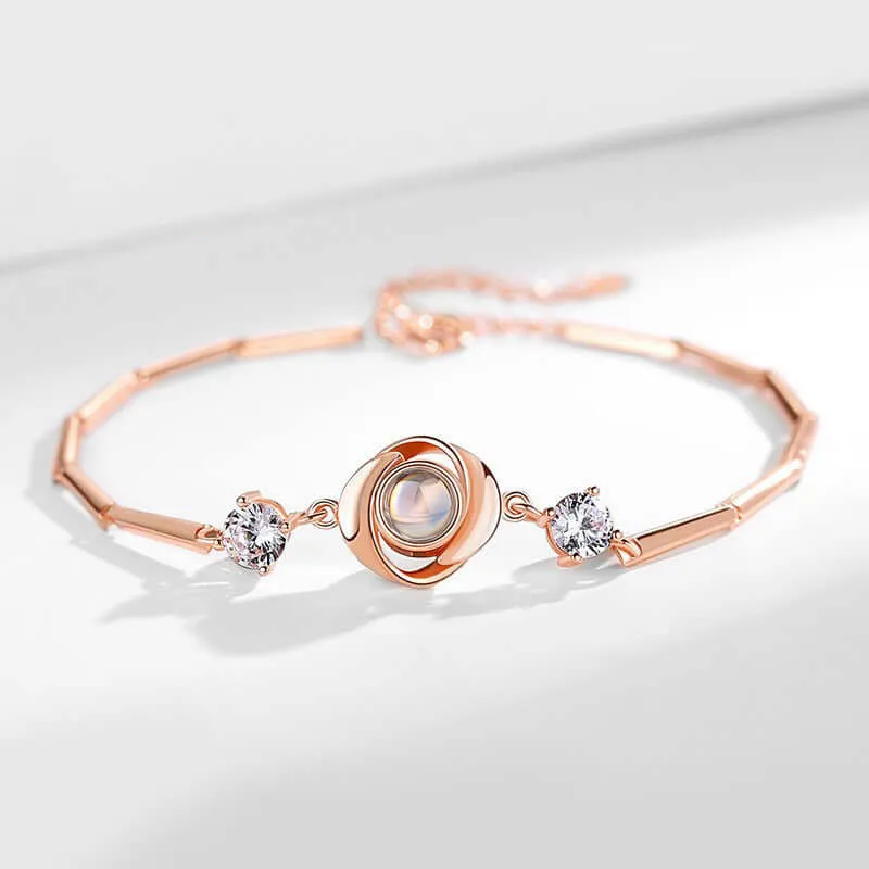 Personalized Rose Flower with Diamonds Felicity Bracelet with Picture Inside