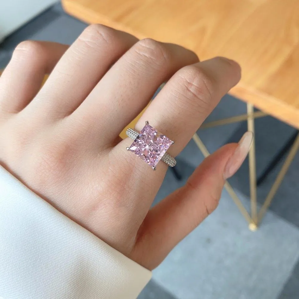 Pink CZ Square Cut Statement Ring