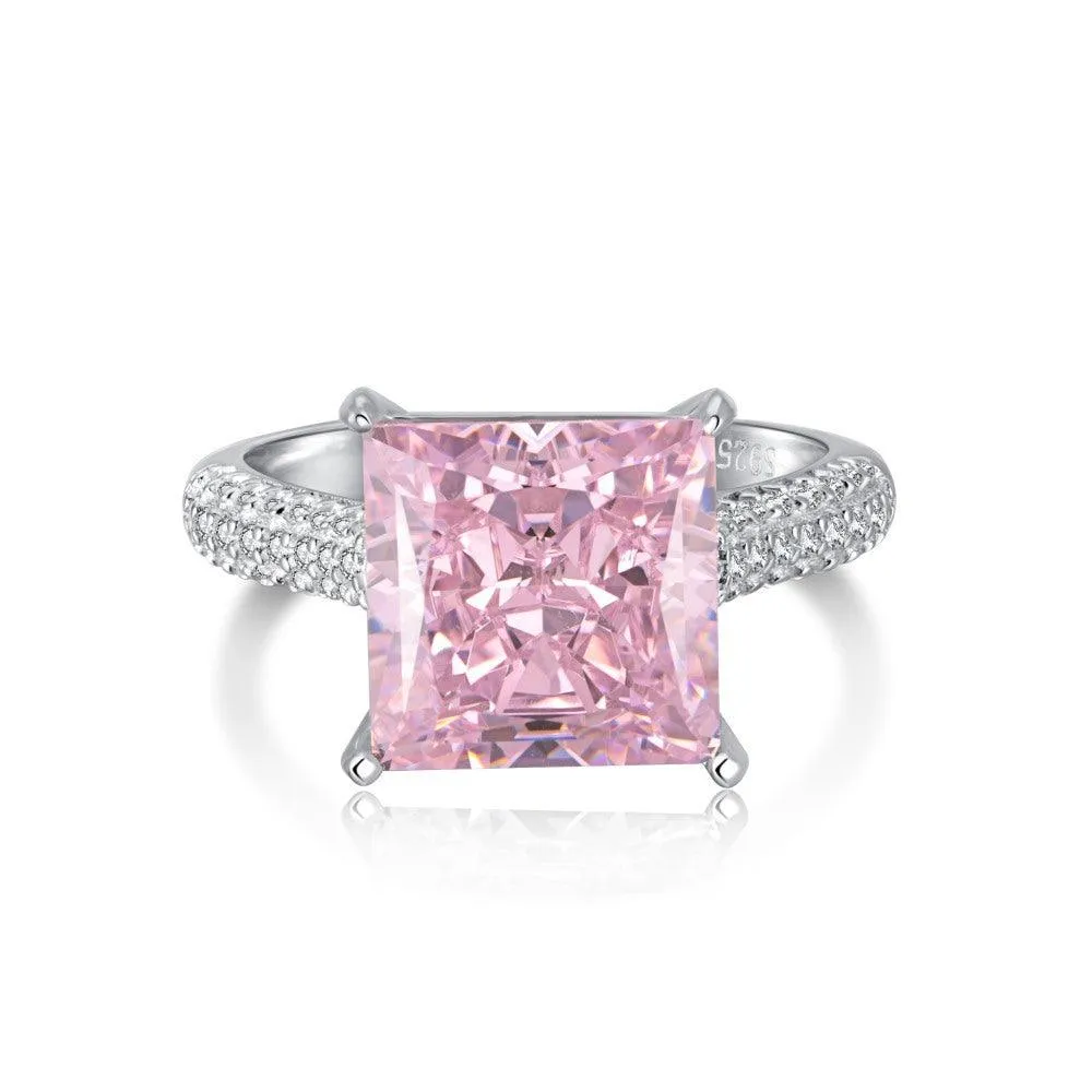 Pink CZ Square Cut Statement Ring