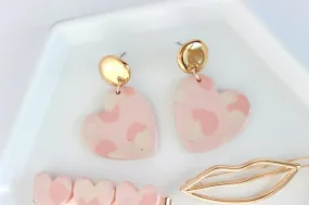 Pink Terrazzo Sideways Heart Statement Earrings