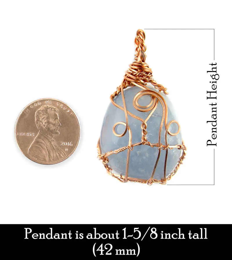 Polished Blue Celestite Pendant Necklace, Copper Wire-Wrapped, with 20 Chain, Handmade  #9