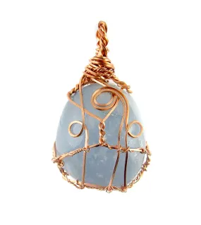 Polished Blue Celestite Pendant Necklace, Copper Wire-Wrapped, with 20 Chain, Handmade  #9