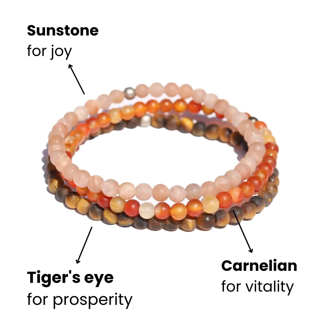 Prosperity Matte Sunstone Carnelian & Tigers eye Bracelet Set